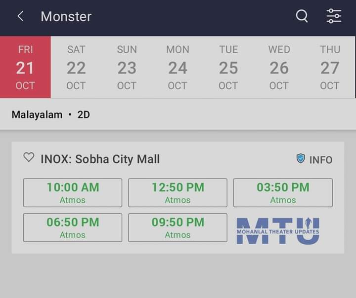 LalettanLFC's tweet photo. #Monster Advance Bookings Now Started At
Thrissur Inox
Alappuzha Pan Cinemas
Kozhikode Surabhi
Varappuzha M Cinemas
Narakkal Majestic
Mulanthuruthi Pan
Pan Cinemas Nucleus Mall
October 21st Release In Cinemas 🔥
#Mohanlal @Mohanlal #MonsterFansShow #MohanlalTheaterUpdates https://t.co/IhjLPwxbyQ