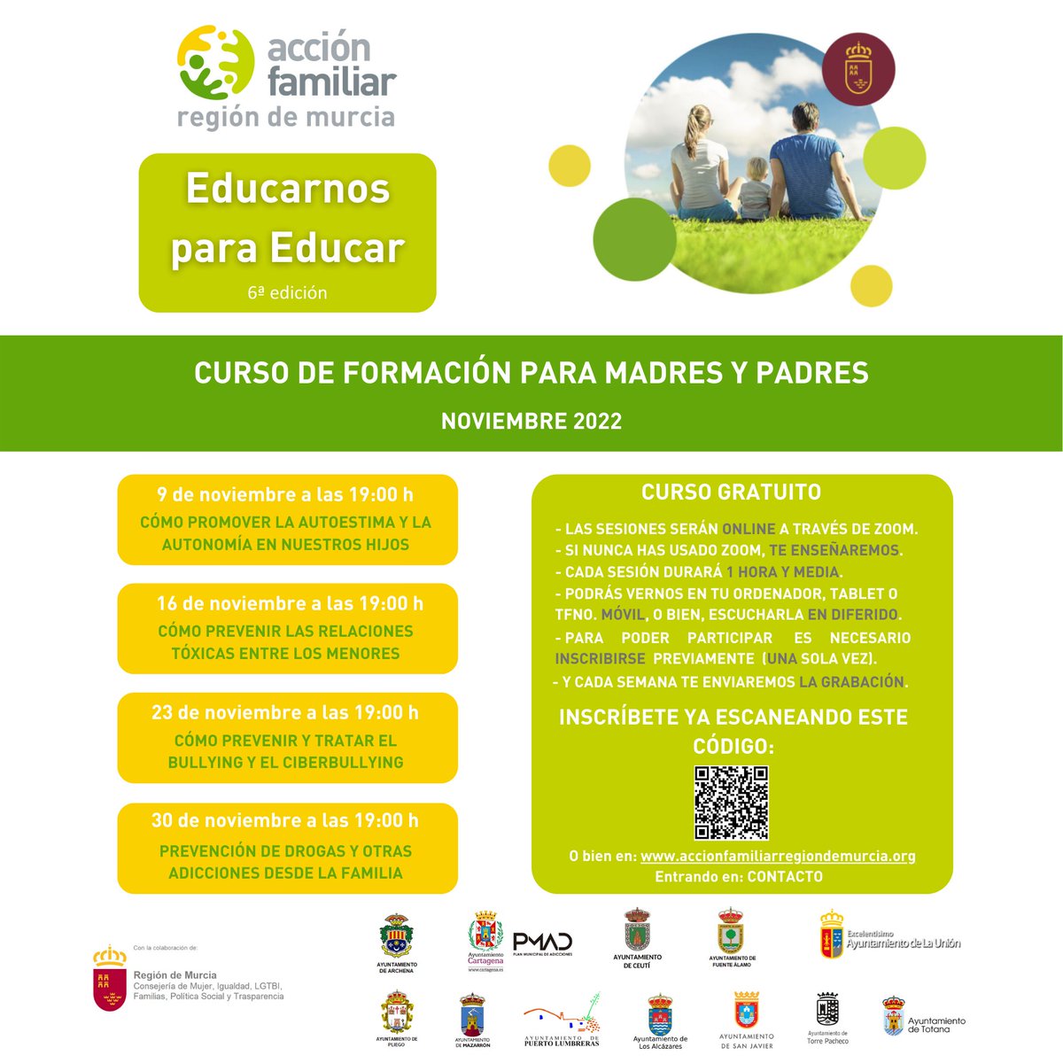 accion_fam_RM's tweet photo. Ya puedes inscribirte en el próximo curso de formación familiar "Educarnos para Educar" (6ª edición), gratuito para las personas participantes, gracias a la financiación de @VicepresidenRM 

Formulario de inscripción:
https://t.co/FjaeBm9aZI https://t.co/0aVbV0Sl8W