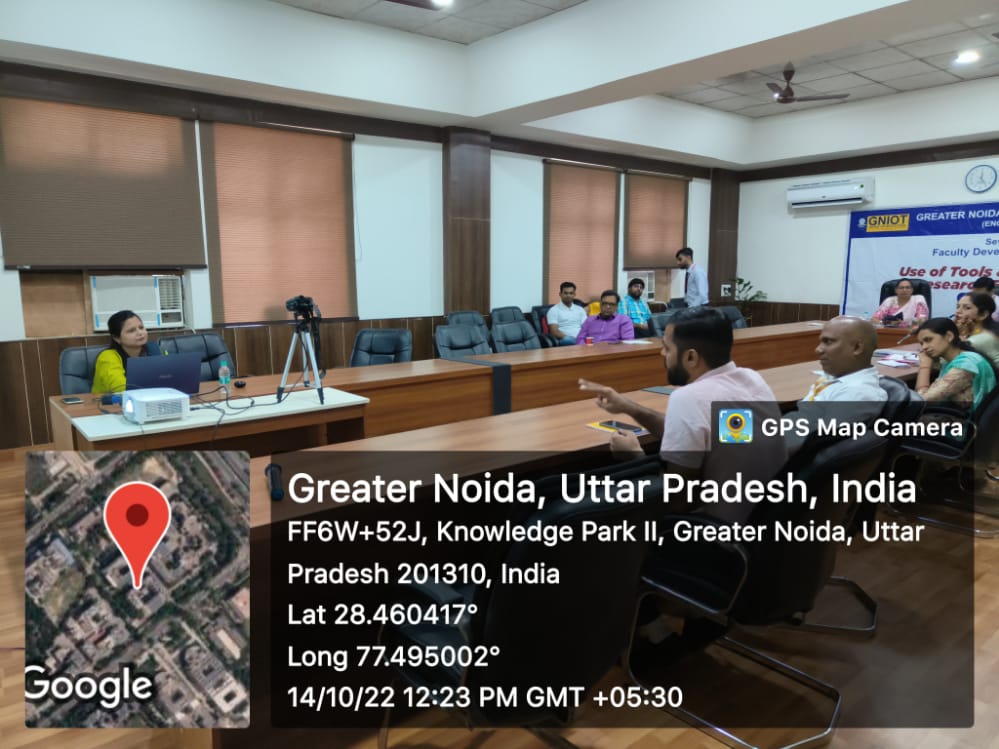 GNIOTCollege's tweet image. The 4th day of Seven Days Faculty Development Programme on Use of Tools & Techniques in  Research based Project 11-17 Oct 2022 in hybrid mode organized by Central Project & Research Committee (CPRC) #FacultyDevelopmentProgramme #GNIOTMBA #GNIOT #GreaterNoida