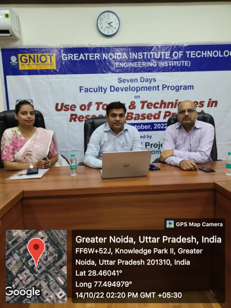 GNIOTCollege's tweet image. The 4th day of Seven Days Faculty Development Programme on Use of Tools & Techniques in  Research based Project 11-17 Oct 2022 in hybrid mode organized by Central Project & Research Committee (CPRC) #FacultyDevelopmentProgramme #GNIOTMBA #GNIOT #GreaterNoida