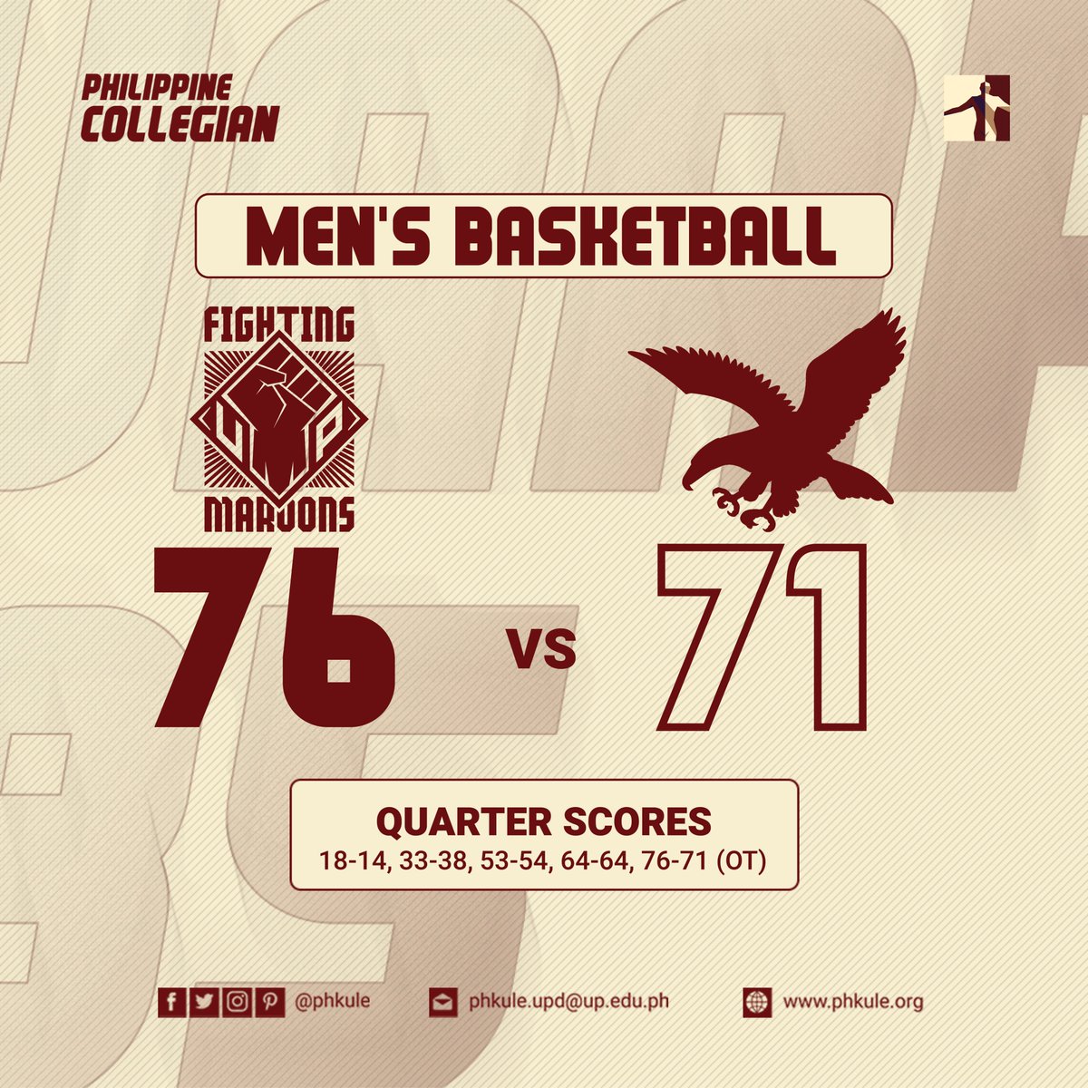 phkule's tweet photo. We take the first #BattleOfKatipunan, 76-71, and UP’s back in the win column.

#UPFight
#UAAPSeason85 https://t.co/9TfmgaVnWL