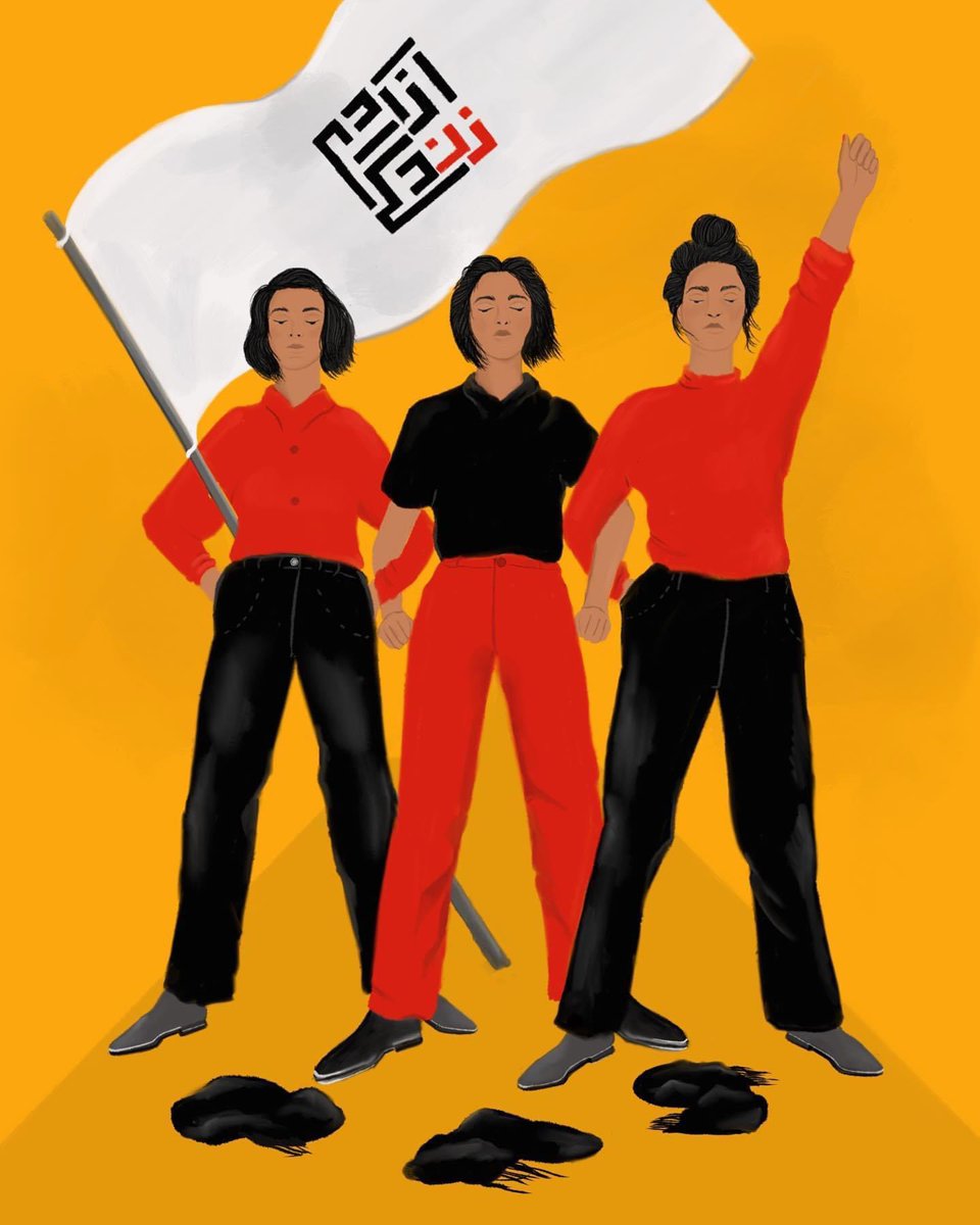 Woman life freedom. Art by Nazanin Rastan aka Mafreshou, a freelance Iranian illustrator and printmaker based in Florence, Italy. instagram.com/mafreshou?igsh… #IranRevolution  #IranProtests #IranianWomen