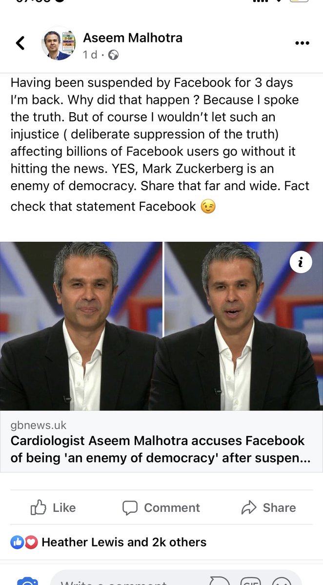 BREAKING NEWS: Facebook have NOT contradicted or ‘fact checked’ my claim that Mark Zuckerberg is an enemy of democracy. 🤔 gbnews.uk/news/cardiolog…