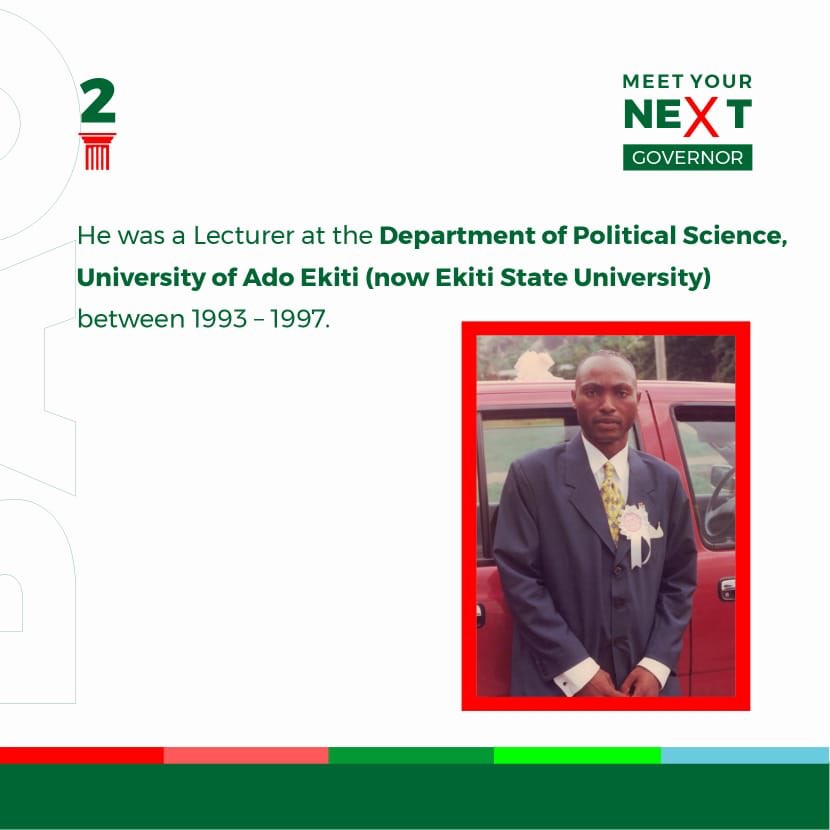 AyomideOmoo's tweet photo. He was a Lecturer at the Department of Political Science, University of Ado Ekiti (now Ekiti State University) between 1993 – 1997.

#BAO4Ekiti https://t.co/kIiFQzXGK3