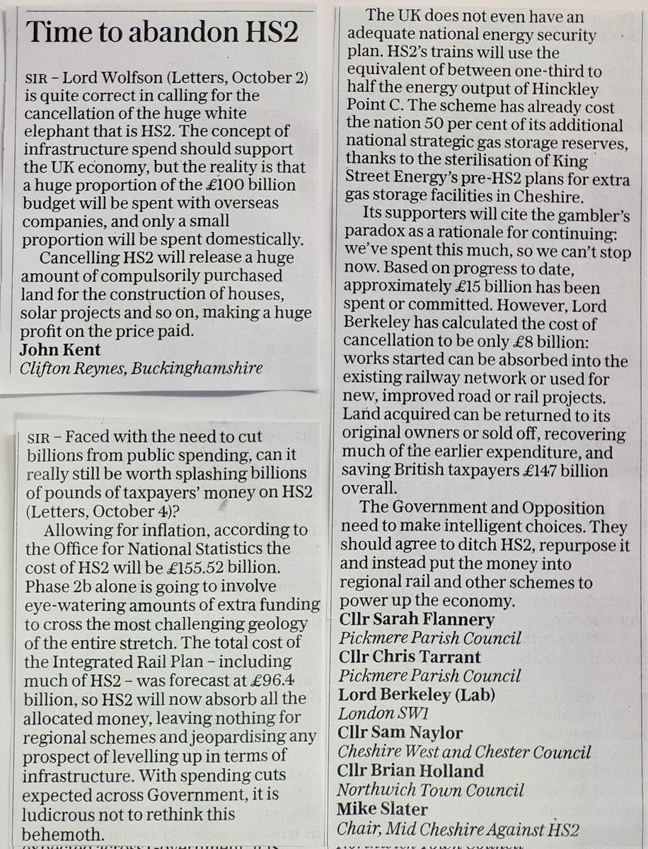 stophs2's tweet photo. Time to abandon #HS2 say Sunday @Telegraph readers
#Cheshire #Pickmere #Northwich #WhiteElephant https://t.co/IqW96wmuN3