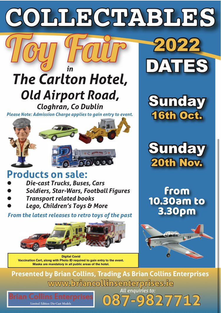 BrianCollinsEn1's tweet photo. Good morning. Collectables Toy Fair, today @ Carlton Hotel Dublin Airport. More pictures to follow. Thank you. https://t.co/E09ld0SR46
