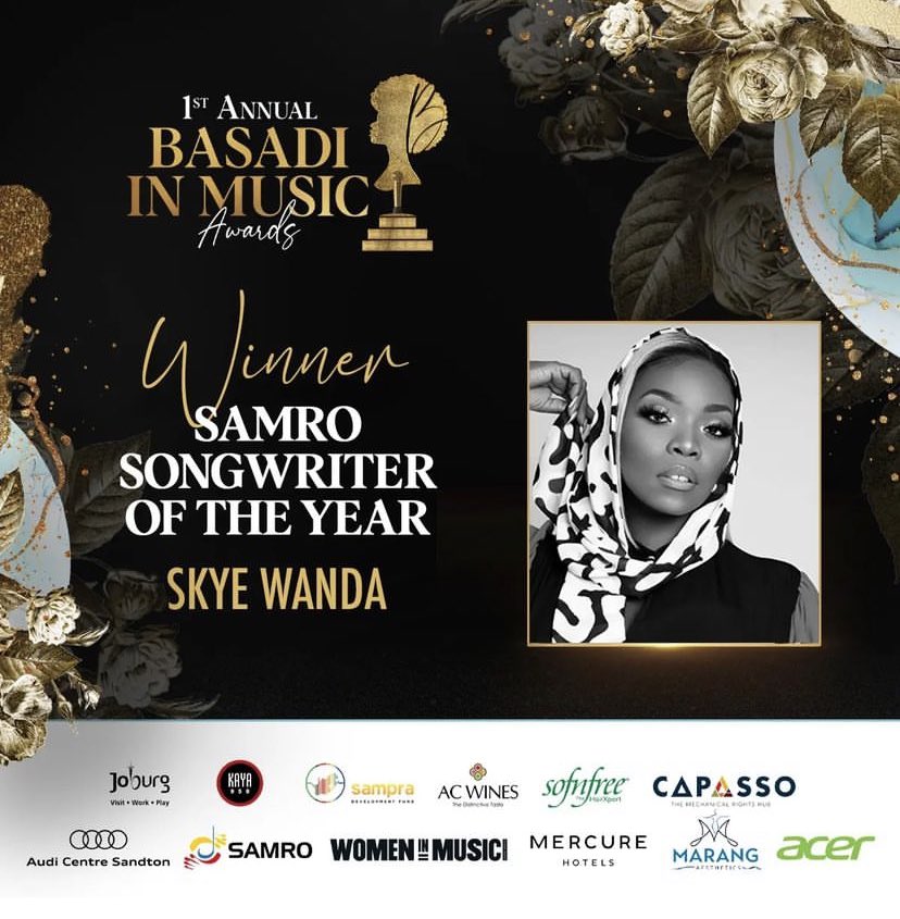 SAMROMusic's tweet photo. Congratulations to @skywandasa for walking away with the first ever SAMRO Songwriter of the Year Award at the Basadi in Music Awards. 

#BasadiInMusic 
#SAMRO https://t.co/zwTsLcfxLB