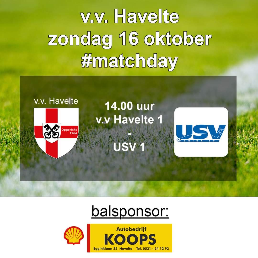 vvHavelte's tweet photo. #MATCHDAY 

Vanmiddag om 14:00 uur stapt Havelte 1 het veld op voor de wedstrijd tegen @unionsv uit Nieuwleusen.

Havelte staat 8e in de competitie. Winst is belangrijk om aansluiting te houden bij de middenmoot. 

#Balsponsor van vandaag is Autobedrijf Koops uit Havelte. https://t.co/X2O98hSWiR