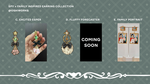 OshiWorks's tweet photo. 💫GIVEAWAY💫

We'll be giving 2 lucky agents a pair of our #spyxfamily inspired earrings of their choice! 

TO ENTER:
 🫰 RT + Like + Follow
💝Tag a friend 
🗨️Comment which design you'd like

✈️Ships Worldwide 
📆Ends Oct 29 11:59PM PT

Pre-orders Open: 
https://t.co/vOUqXid4vn✨ https://t.co/oRGthfAyzU