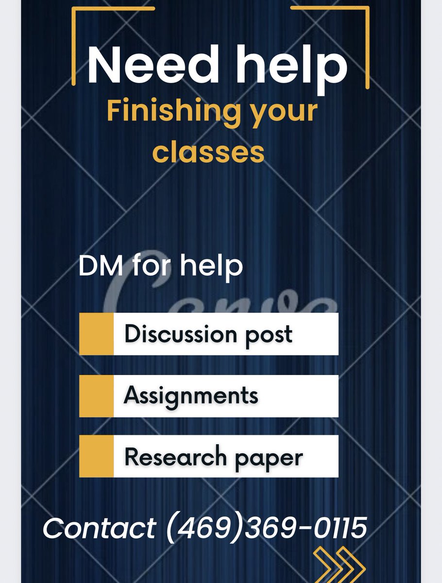 Available to do assignments today before 12pm and after 5pm essays , discussion post , test quizzes, labs …etc dm or call me @ 407-783-9851 #ncat22 #ncat23 #ncat24 #ASUTwitter #pvamu #pvamu24 #pvamu26 #ASUUstrike #asu