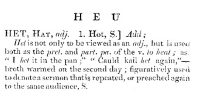#Scotstober #cauld
CAULD KAIL HET AGAIN ‘broth warmed on the second day; figuratively used to denote a sermon that is repeated, or preached again to the same audience’. 

As a minister himself, Jamieson would have been keen to avoid the charge of dishing out ‘cauld kail’ sermons!