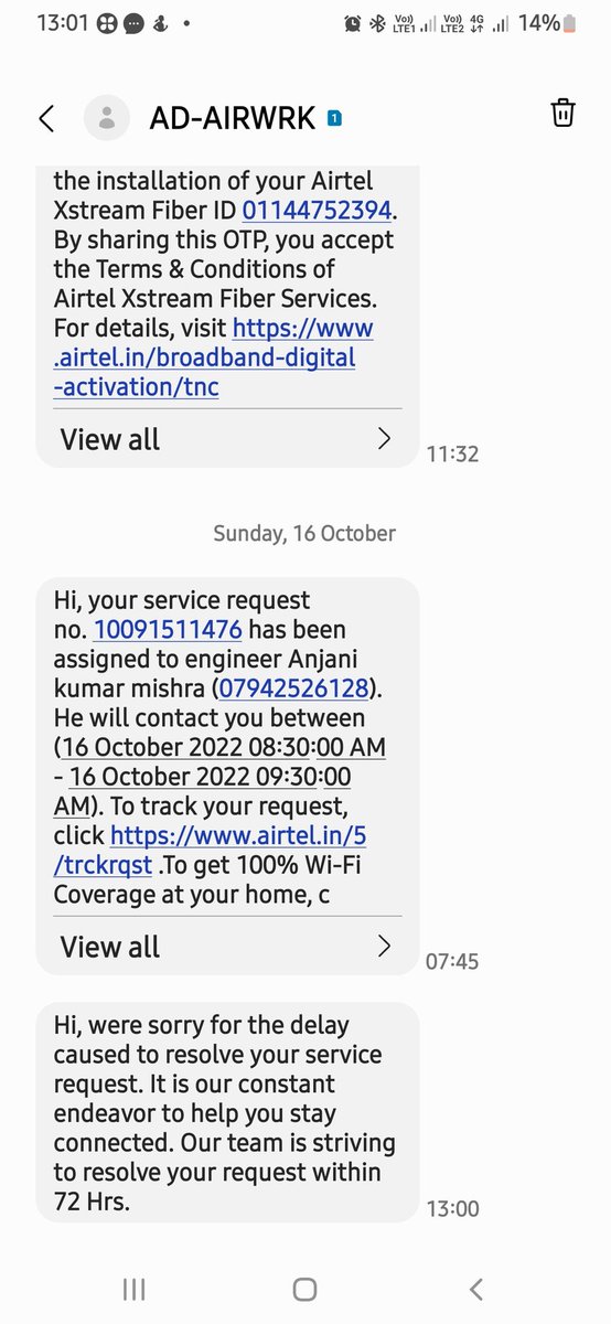 @airtelindia  pathetic experience from airtel brodbend ,bhai logo phele apne existing customer ki problem resolve karo .5hrs me bhi aap ke yaha se no solution.