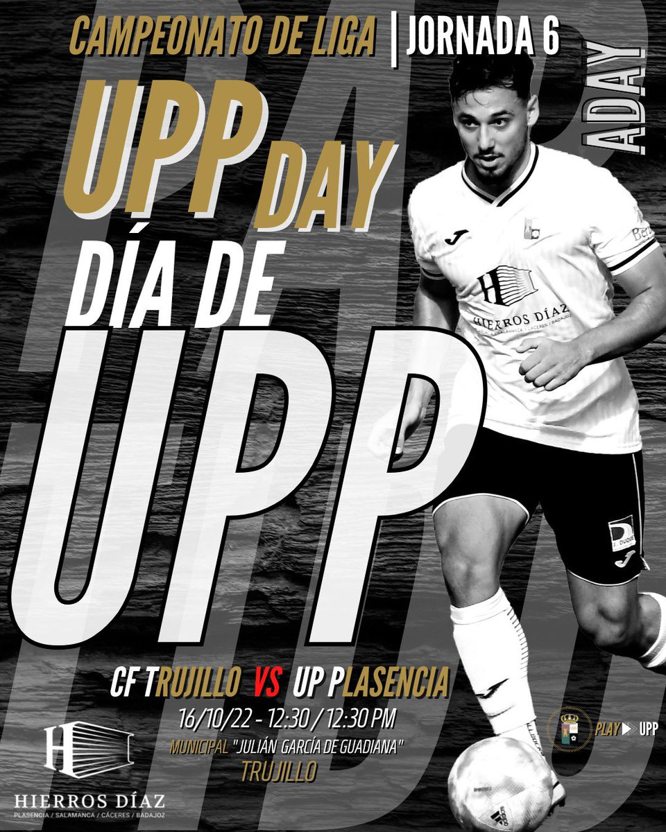 ¡𝐇𝐨𝐲 𝐞𝐬 #𝐃𝐢𝐚𝐃𝐞𝐔𝐏𝐏! Jugamos en Trujillo. 💪🏻

📍 6ª Jornada de Liga.
🆚 <a href="/Trujillo_CF/">CF Trujillo</a>.
🏟 Municipal Julián García de Guadiana.
🕧 12:30 Horas.

#𝐃𝐞𝐬𝐝𝐞𝟏𝟗𝟒𝟎 | #𝐇𝐚𝐥𝐚𝐔𝐧𝐢𝐨́𝐧