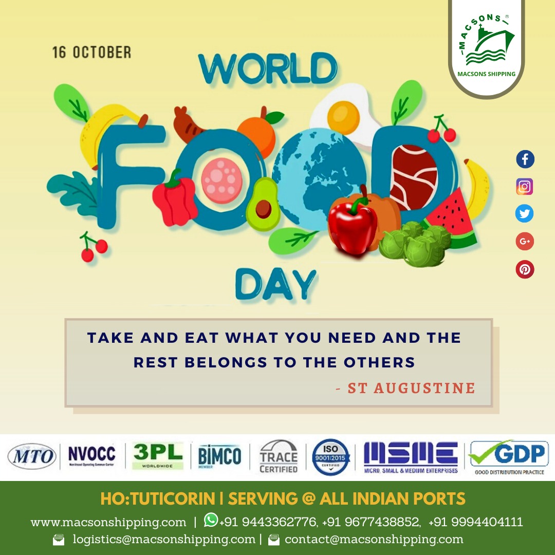 MACSONS2004's tweet photo. HAPPY FOOD DAY ! #WorldFoodDay2022 #food #HungerIndex #poverty #foodie #FoodFriday #SeaFreight #freight #3PL #shipping #import #export #Imports #Trade #ShippingNews #logistics #business #shippingcontainer #Trade #india #logistica #maritime 
@PMOIndia @shipmin_india @CMOTamilnadu https://t.co/ODxWHn3N4C