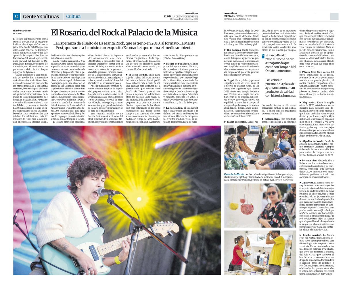 aytoelrosario's tweet photo. 🗞️ Hoy @LaMantaFest es portada de @eldia, que hace una completa crónica de lo acontecido en #ElRosario. CULTURA en mayúsculas. Si viniste, gracias por haber ayudado a hacer realidad este día y si no, te recomendamos que no te pierdas próximas ediciones. https://t.co/KbfXQn6GtN https://t.co/PDiQAMHs9p