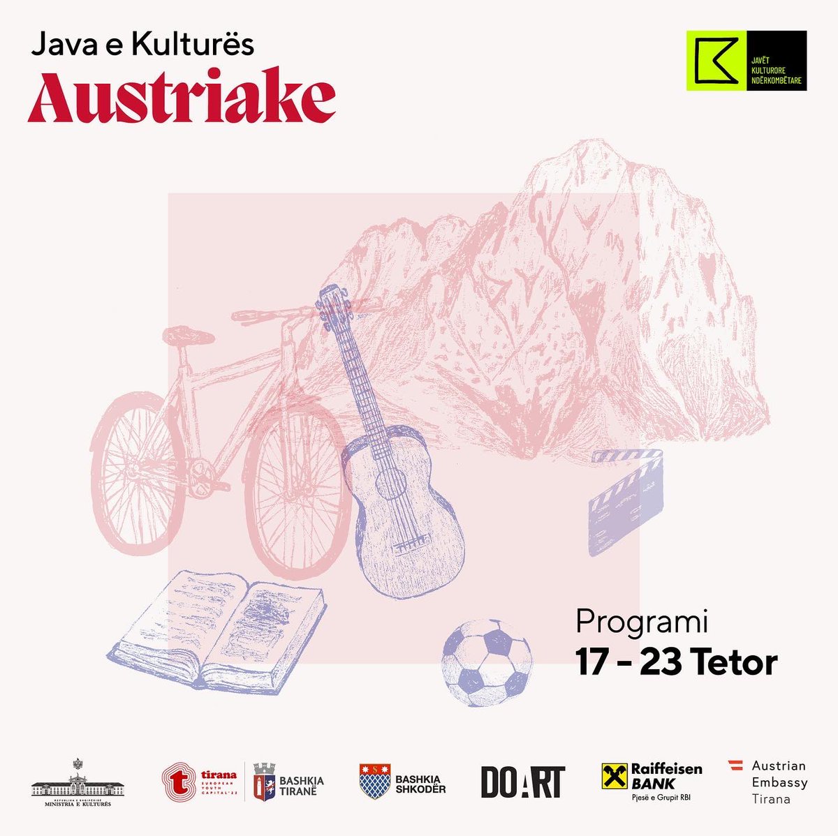 jkn_al's tweet photo. Thread | Albania🇦🇱 Welcomes Austria
Austrian Cultural Week / October 17 - 23, 2022 🤩
#jkn #jkn2022 #ministriaekultures
#javetkulturorenderkombetare
#InternationalCulturalWeeks #culture2022 #austriacultureinternational
#austriacultureweek #austriaculture https://t.co/8qjtabIkhC