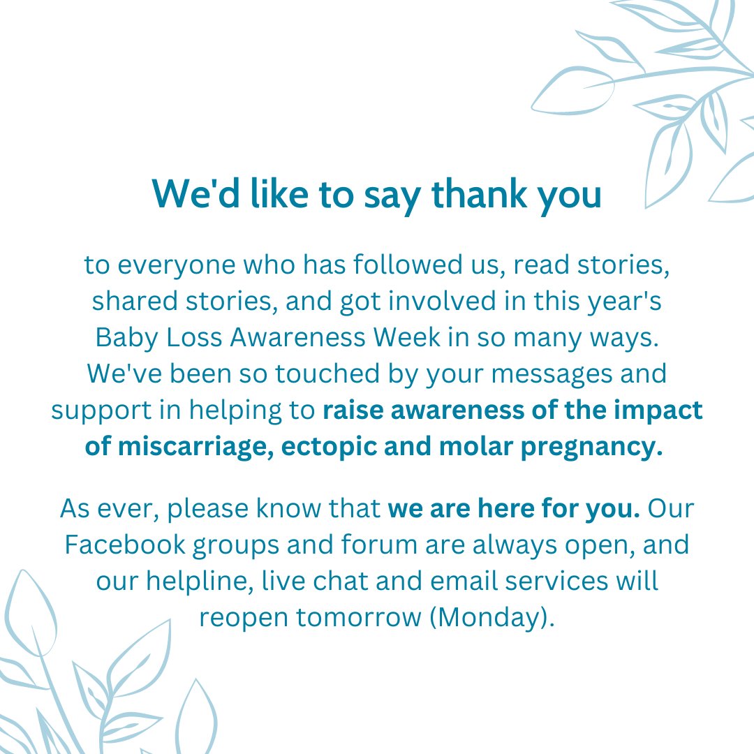 From all of us at the Miscarriage Association, a heartfelt thank you to everyone who has been involved in Baby Loss Awareness Week.

If you’re looking for support, we are here for you. You can find out how we can help here: miscarriageassociation.org.uk/how-we-help/

#BLAW