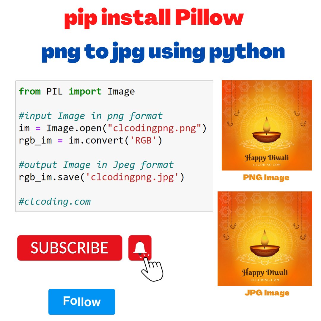 clcoding's tweet image. Day 125 : png to jpg using python youtu.be/CAdOKTTbBxM