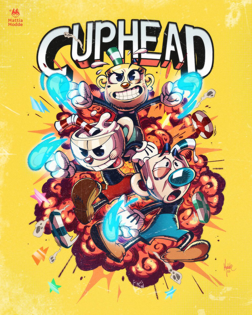mattiamodde's tweet photo. 🇬🇧 The Cuphead gang.
🇮🇹 La banda di Cuphead.
#cuphead #videogames #fanart #illustration #traditionalink #digitalcolor #art #disegno #draw #illustrazione #cupheadgang #explosion #oldprint #runandgun #mugman #misschalice #cartoon #30scartoons #funny https://t.co/OnBlufmTO3