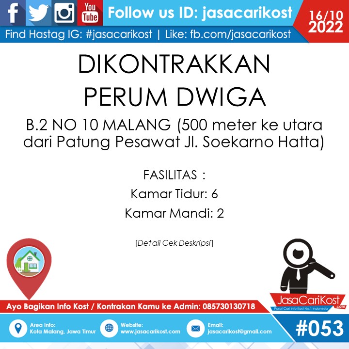 jasacarikost's tweet photo. DIKONTRAKKAN
PERUM DWIGA B.2 NO 10 MALANG (500 meter ke utara dari Patung Pesawat Jl. Soekarno Hatta)
08113771710
Kamar Tidur: 6
Kamar Mandi: 2
DAPUR
CARPORT
PDAM
PLN TOKEN 1200 VA

Open Harga 
37jt nego

#infokost #carikost #infomalang #kontrakan #mahasiswa #malang https://t.co/EK2tDTuuYb