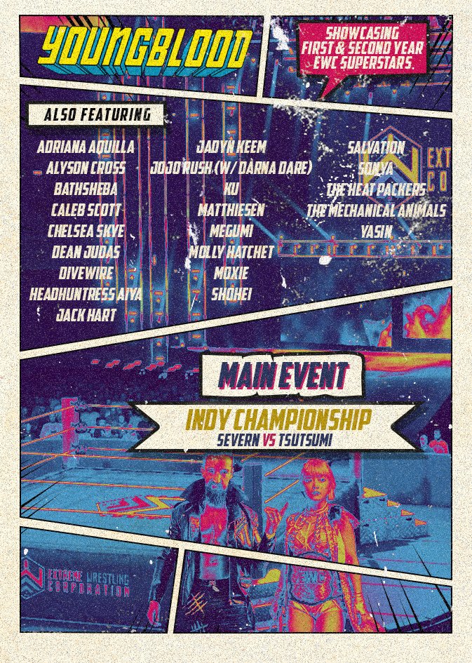 StrangleMania's tweet photo. Holy Hole in a Doughnut!
It's the ..
YOUNGBLOOD IV CARD!!!!
Check out the event that puts the focus on First & Second Year EWC Superstars!
#YoungBlood #YBIV #IndyChampionship #ComicbookTheme #HolyStackedCardBatman #EWC #Wrestling #efed #rp
https://t.co/jVZ5THVCy8 https://t.co/fsbXPiDSTw