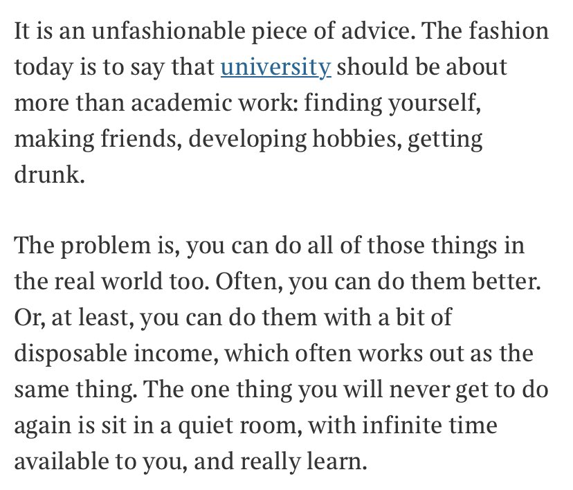 Column this week a bit different to usual. My advice to anyone applying to university, or just starting. Work really hard. I wish I had. 

thetimes.co.uk/article/less-d…