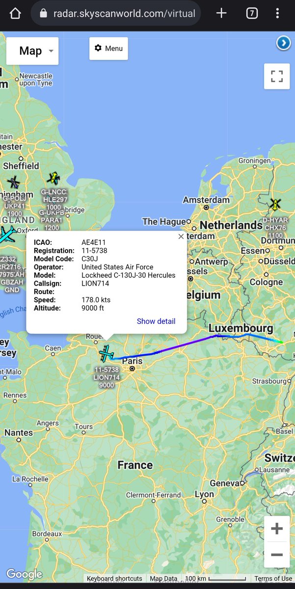 scan_sky's tweet photo. #USAF - Lockheed C-130J-30 Hercules - 11-5738 - #LION714

Departed From Ramstein Air Base 🇩🇪 🇺🇸 &amp; Looks To Be Inbound To Évreux-Fauville Air Base 🇫🇷 https://t.co/D5wGacEEJK