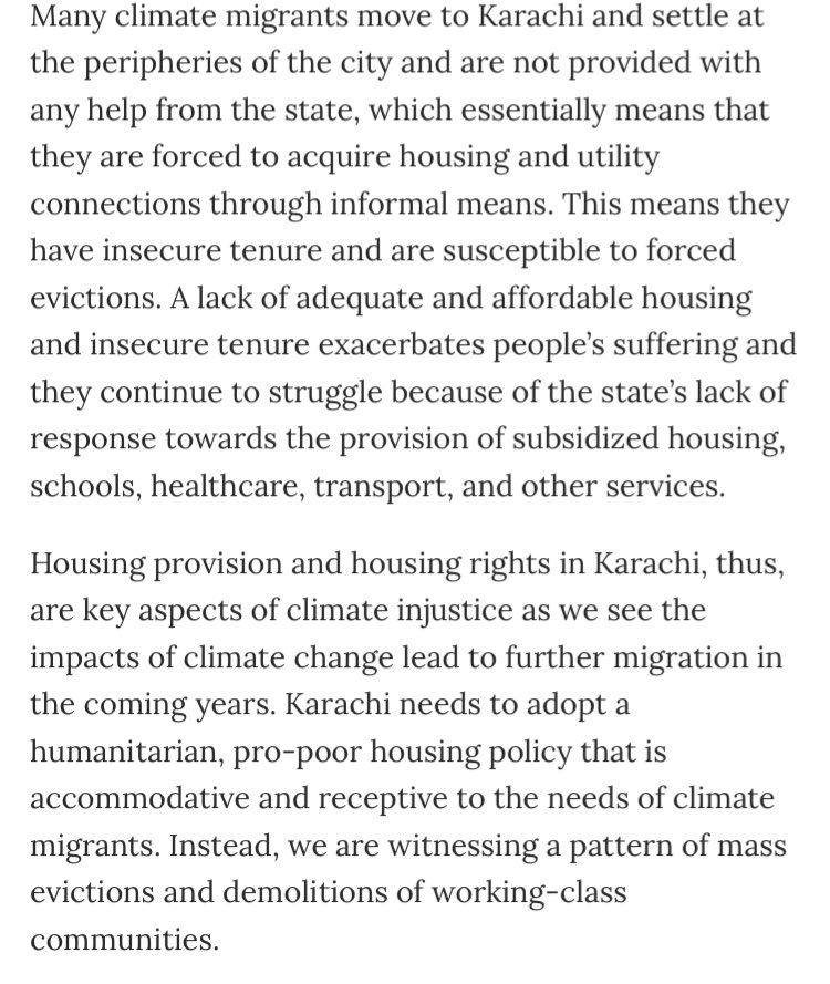 ‘Housing provision and housing rights in Karachi… are key aspects of climate injustice”, argue <a href="/StopEvictionKHI/">Karachi Bachao Tehreek</a>. Urbanisation, urban inequality and the climate emergency are intimately entangled
