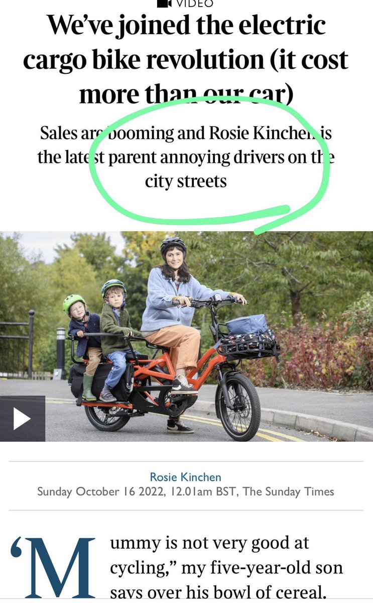 It is wonderful to see parents discovering cargo bikes as a fun, green and easy way to do the school run. But the “parent annoying drivers on city streets” is a very strange take. More parents taking their kids by bike means less car traffic, freeing up road space for everyone.