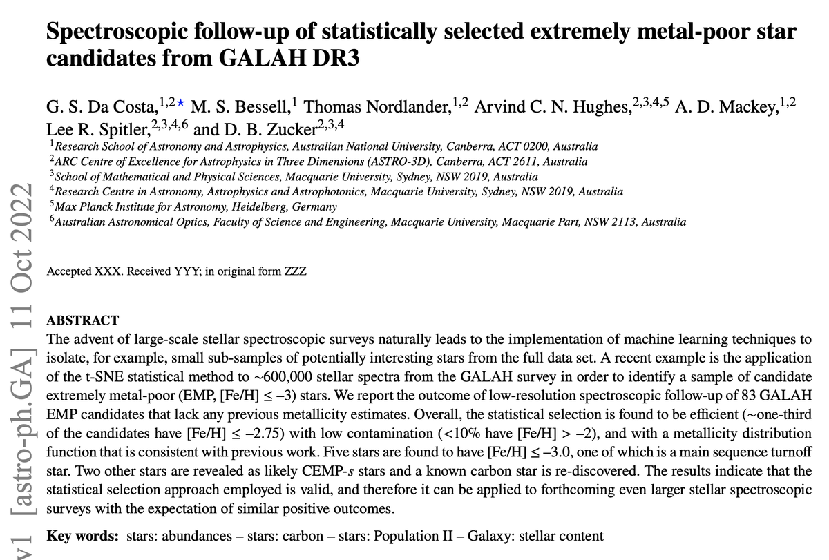 JossBlandHawtho's tweet photo. A historic result in surveys of millions of stars. Project entire dataset into a 2D plane using amazing t-SNe manifold based algorithm. Look for groupings. One such group are precious metal poor stars as found here in follow-up!

@sifa_astro @galahsurvey 

https://t.co/XN47aFdiEr https://t.co/5jAVSZ1eHc