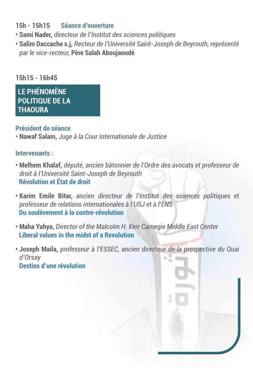 CAlsharabati's tweet photo. Book you calendars, great lineup and timely discussion! At a time attempts to coopt reform should be unveiled… #thawra #fdsp @USJLiban @ISPLiban https://t.co/3W8hPcCY6B