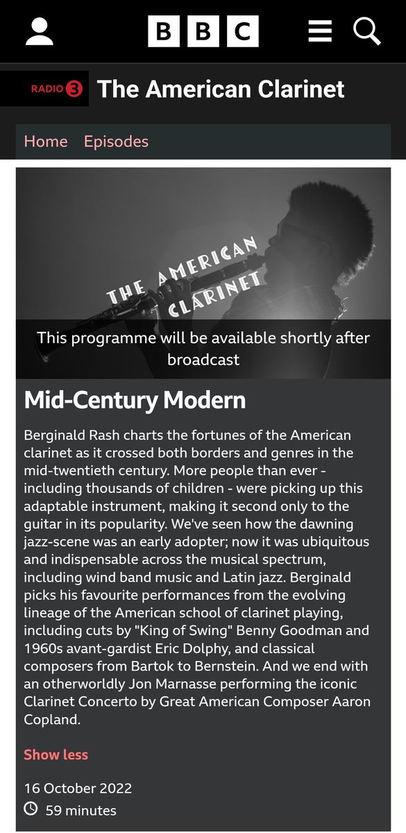 Tonight at 11pm GMT on @BBCRadio3 the continuation of my sonic journey tracing The American Clarinet. Link in bio! .... #clarinet #BBCRadio3 @icaclarinet @chambermusicsct bbc.co.uk/programmes/m00…