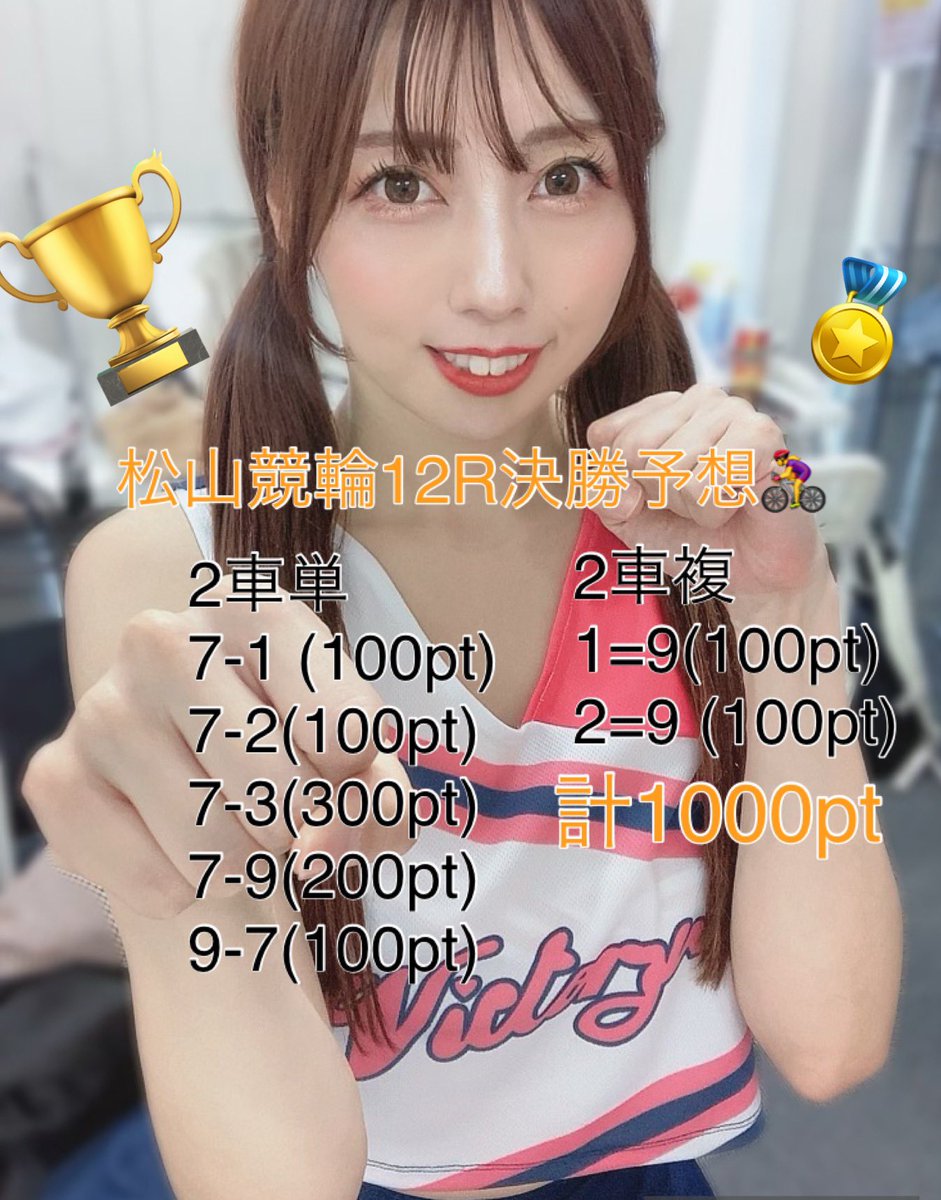 ♡心からお願い🙇‍♂️♡

現在ラジオ出演をかけたバトルをしており、
いいね数とRTを競ってます🔥

10/21 22時まで
【このツイートのRTといいね】のご協力宜しくお願いします🙏🏻🙏🏻

🚴‍♀️松山競輪12R🚴‍♂️

7-12(100pt)
7-3(300pt)
7-9(200pt)
9-7(100pt)
12=9(100pt)
計1000pt
#公営競技の女神
#予想バトル企画