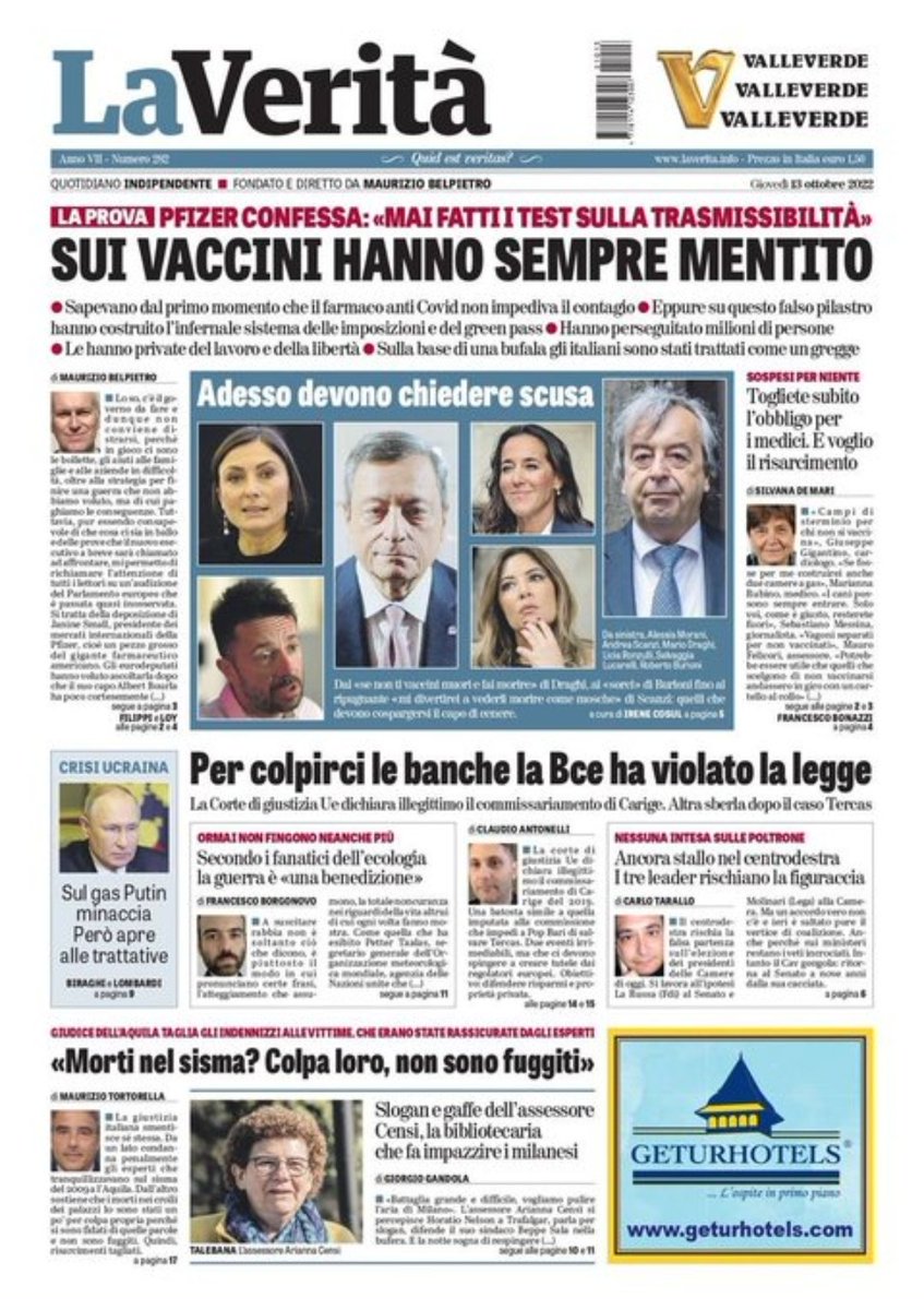 Inconforme75's tweet photo. Increíble portada de la "La Verità"🇮🇹...
"Sobre las vacunas, siempre han mentido" https://t.co/pr7Qde9RT4