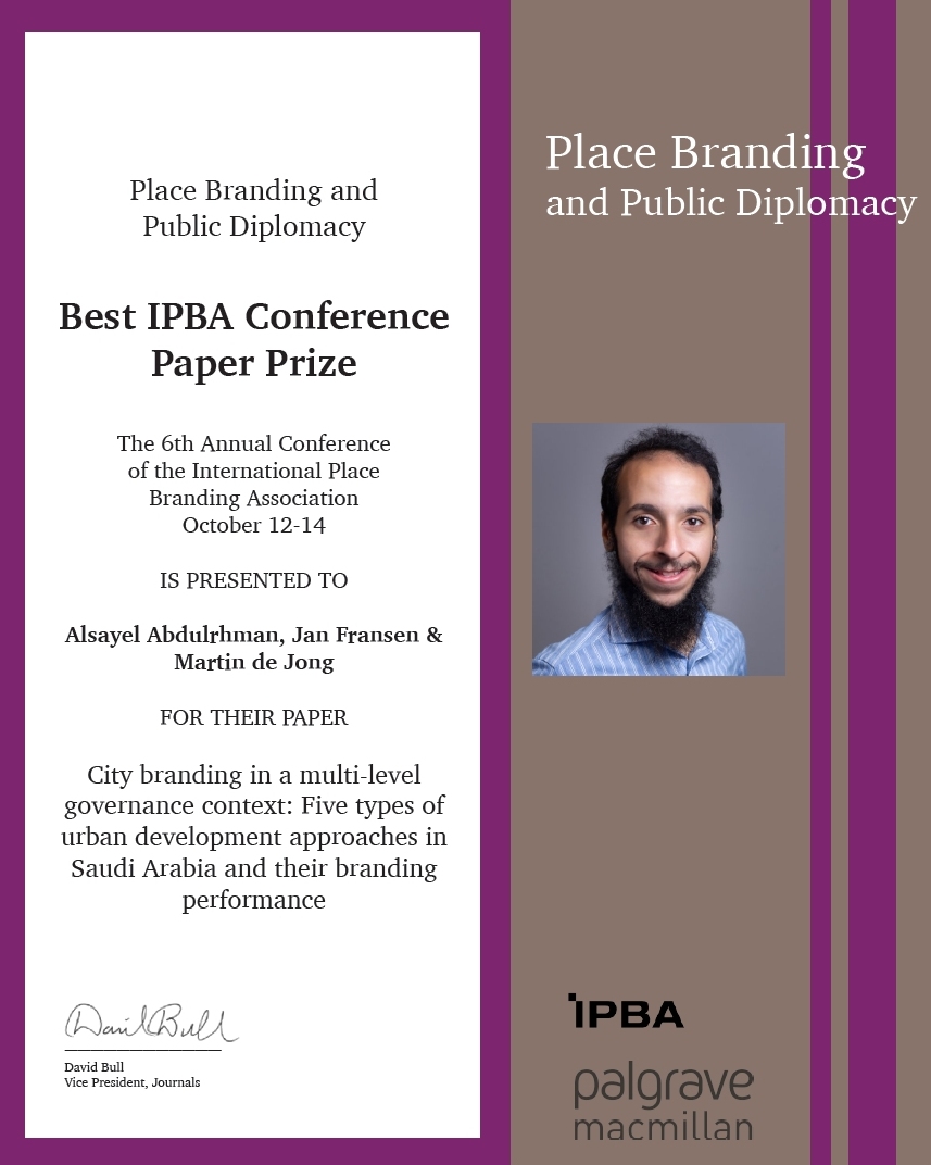 rgovers's tweet photo. Winner of the best #IPBA2022 @IPBA_Conf  paper award: @alsayel ! Congratulations!, also on behalf of @place_branding   @PalgraveJournal  @IMPGT_UnivAMU  @christophealaux https://t.co/vkB8a7VzYU