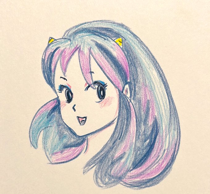 #ラムちゃん選手権むっず。ラムちゃん、むっず!(連載当時、カラーページのラムちゃんの髪の色が複雑で当時その色みにちょっと感動してました) 