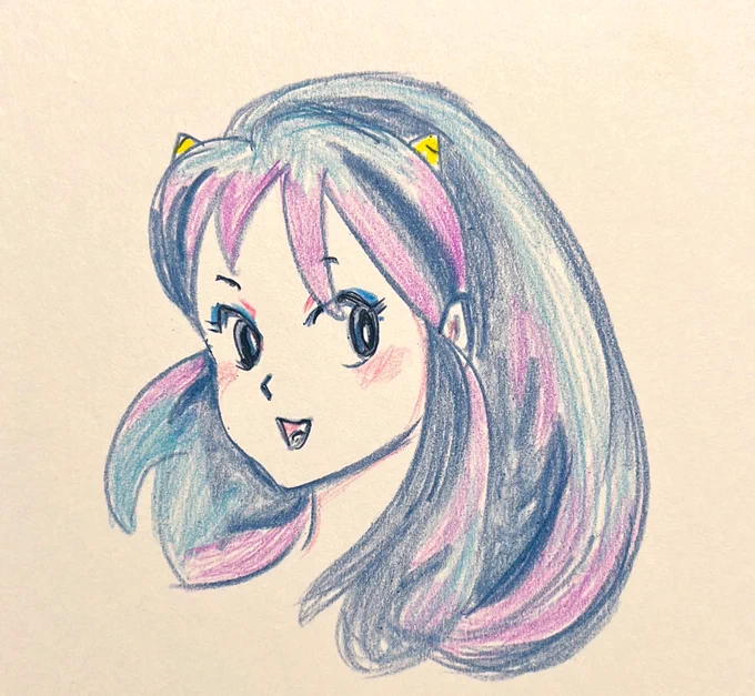 #ラムちゃん選手権むっず。ラムちゃん、むっず!(連載当時、カラーページのラムちゃんの髪の色が複雑で当時その色みにちょっと感動してました) 