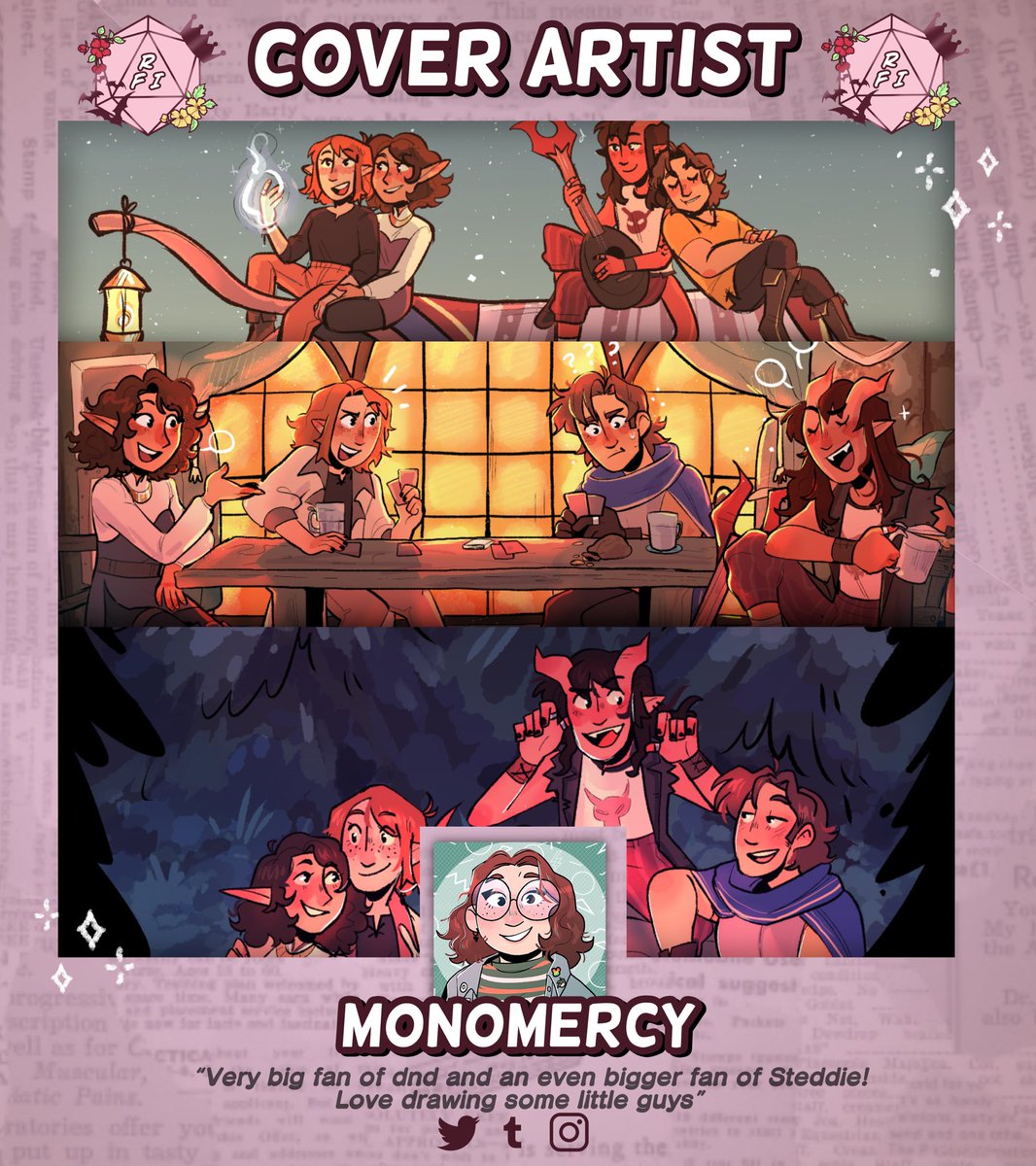 Read all about it!
We are so honoured to announce that our cover artist for the “Roll for Initiative”volume is <a href="/_monomercy_/">Mercy @ SH🍀P UPDATE!</a>!!

Monomercy has a portfolio full of gorgeous and detailed scenes, including many of her Stranger things DnD AU! We can’t wait for you to see her cover!