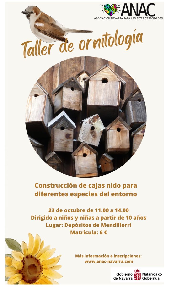 Y seguimos.....dos talleres muy chulos para el domingo 23 octubre, uno....
anac-navarra.com/producto/talle…