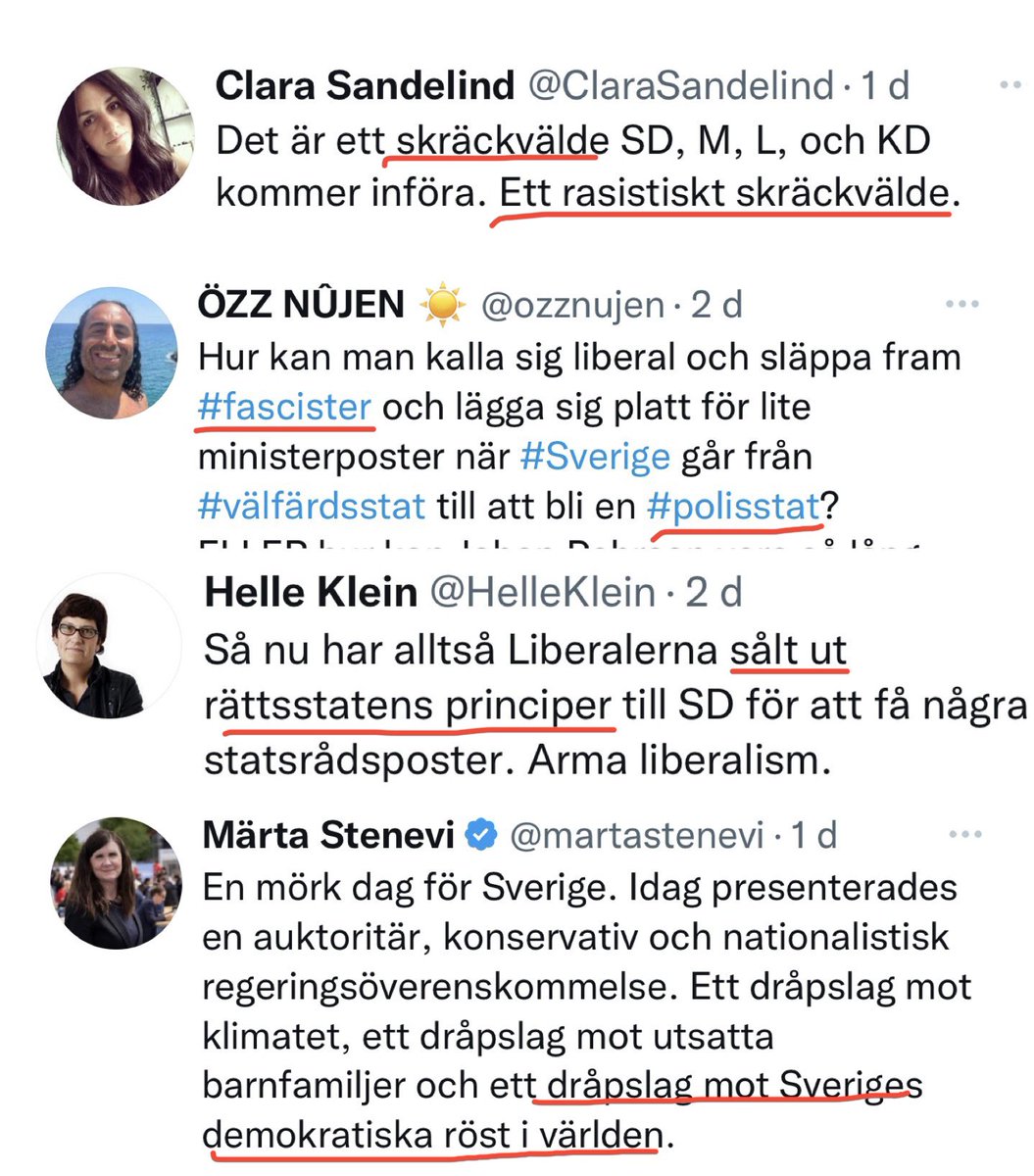 jonsson_henrik's tweet photo. Jag är helt för en skarp sakpolitisk debatt, men vänsterns reaktioner på den nya regeringen är faktiskt mer urspårade än vad jag kunde föreställa mig.

(🧵1/3👇🏻 — bilden är ett montage) https://t.co/WdudbEBGEH