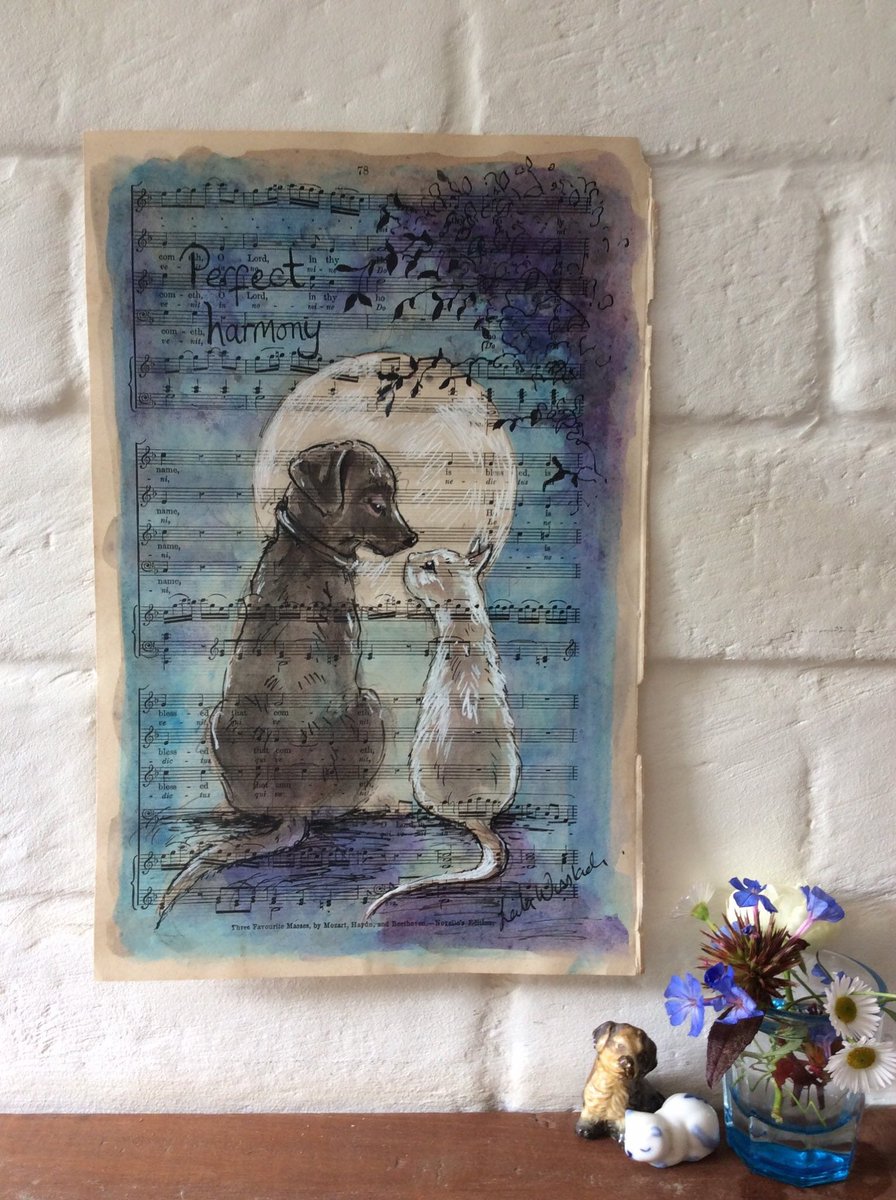 Ebony and Ivory lived together in perfect harmony, Original art on old music sheet. #perfectpartnership #togetherforever #musicsheets #music art, musical gifts, music etsy.me/3si83vT