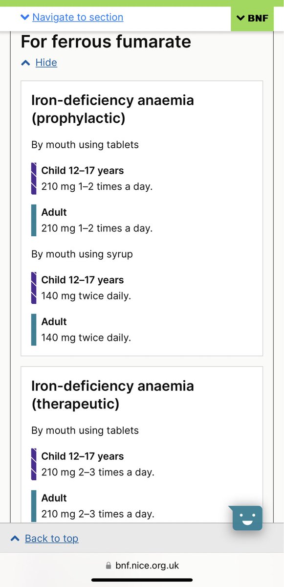 The BNF still states the dose of iron incorrectly despite the evidence. 

The correct dose: NO MORE THAN ONE TABLET DAILY. 

Higher doses aren’t absorbed.

This is negligent from <a href="/NICEComms/">NICE</a>. Patients prescribed higher doses get GI side effects causing significant morbidity.