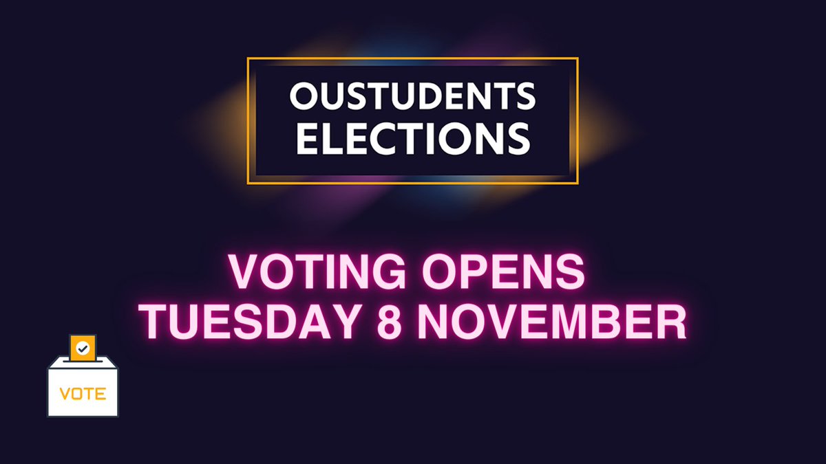 #OUstudents, save this date in your diary! ⏰

Voting in the #voteOUstudents by-elections opens on Tuesday 8 November. 

All current OU students can vote, make sure to have your say 🗣️