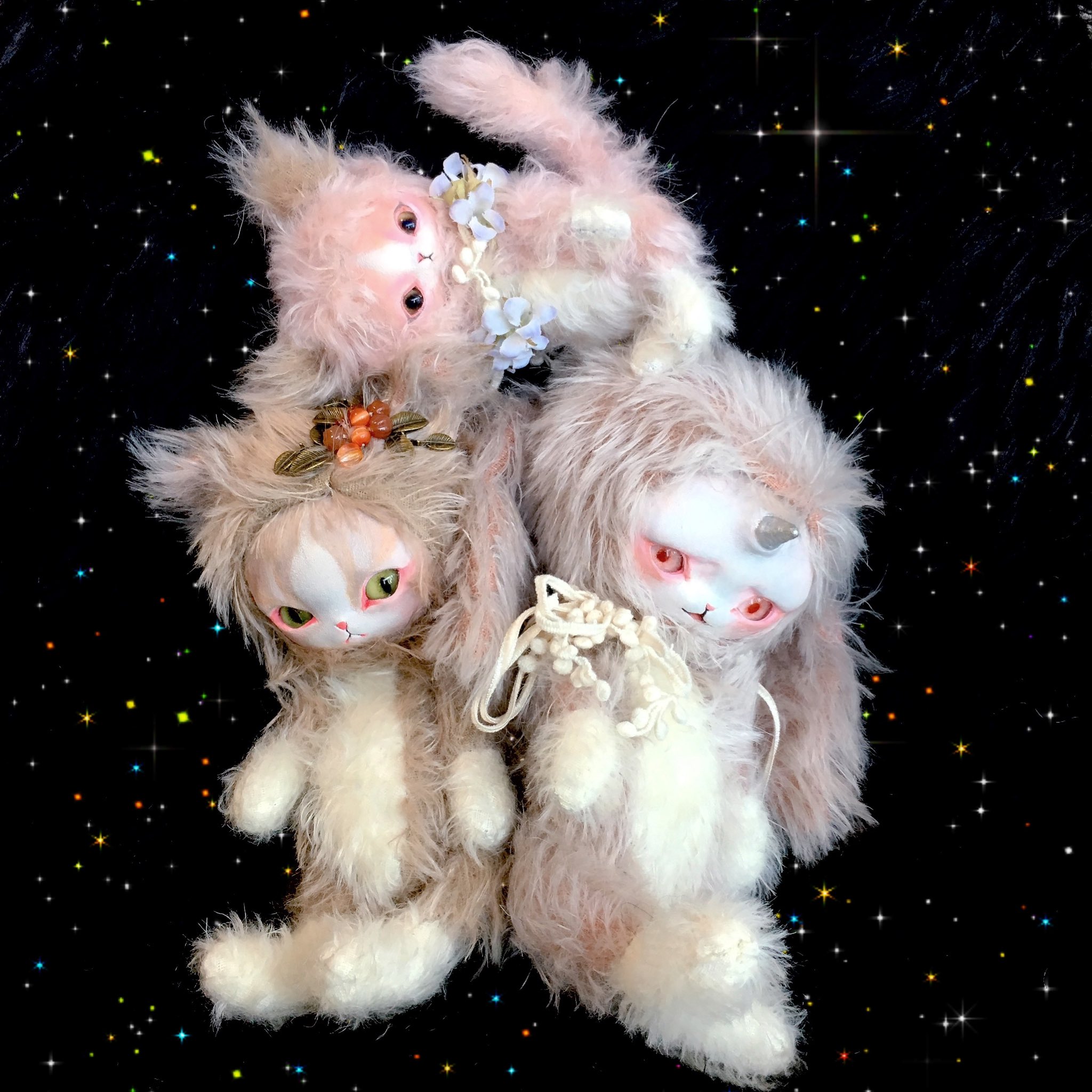 【受注生産品】 アートドール ピンク 尾なが白うさぎ ぬいぐるみ おもちゃ/人形