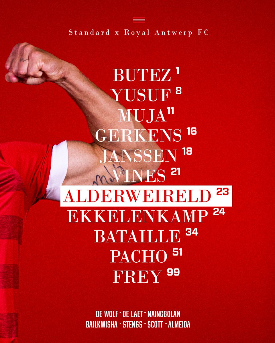 Onze 11 aan de aftrap. Frey keert terug in de basis! 💪 
#RAFC #STAANT #COYR🔴⚪