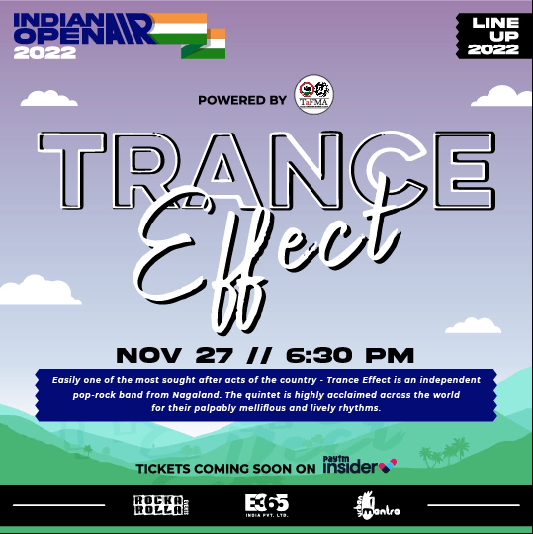 IndianOpenAir's tweet photo. Based out of majestic #Nagaland, Trance Effect are known for their peppy, #soulful &amp; #upbeat #melodies knit around intricate #lyrical content.
Catch them live at 
Indian Open Air
November 27 | 6:30PM
#Guwahati
#WorldComesHome #IOA #IncredibleIndia #NorthEastIndia #AwesomeAssam https://t.co/ivxJExmI1u