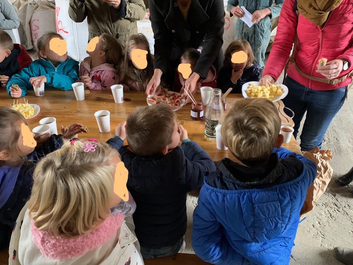 #semainedugout Les élèves de GS et CP se sont rendus au GAEC Goiset. Accueil avec un très bon goûter de produits fabriqués par le GAEC, visite de la salle de traite, de la fabrique de farine... Un très riche moment pour les enfants.