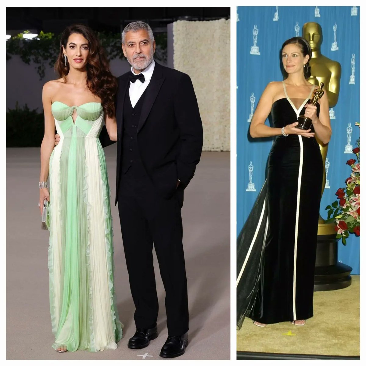 colourandimage's tweet photo. Amals gown, by @delcoreofficial immediately reminded me of that amazing @maisonvalentino gown - that made its way to Oscars history, when #juliaroberts wore it back in 2001 🤩

#fashionstyle #stylingthenation #cork https://t.co/fBjcw0Kt1h