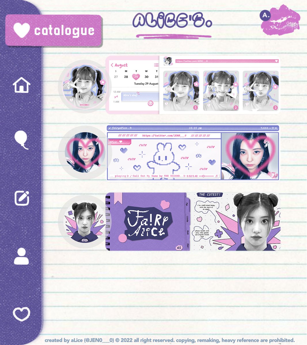 [ GIVEAWAY LAYOUT 💗 ]

haloo! aLice mau GA layout dalam rangka aku punya anak baru!😻 syaratnya : 

• follow aLice <a href="/JEN0___0/">ًaLice : OPEN.♡︎</a> 
• rt + like tweet ini
• rt + like layout yg kamu mau
• ajak temen kerenmu ntu

sfu #zonauang