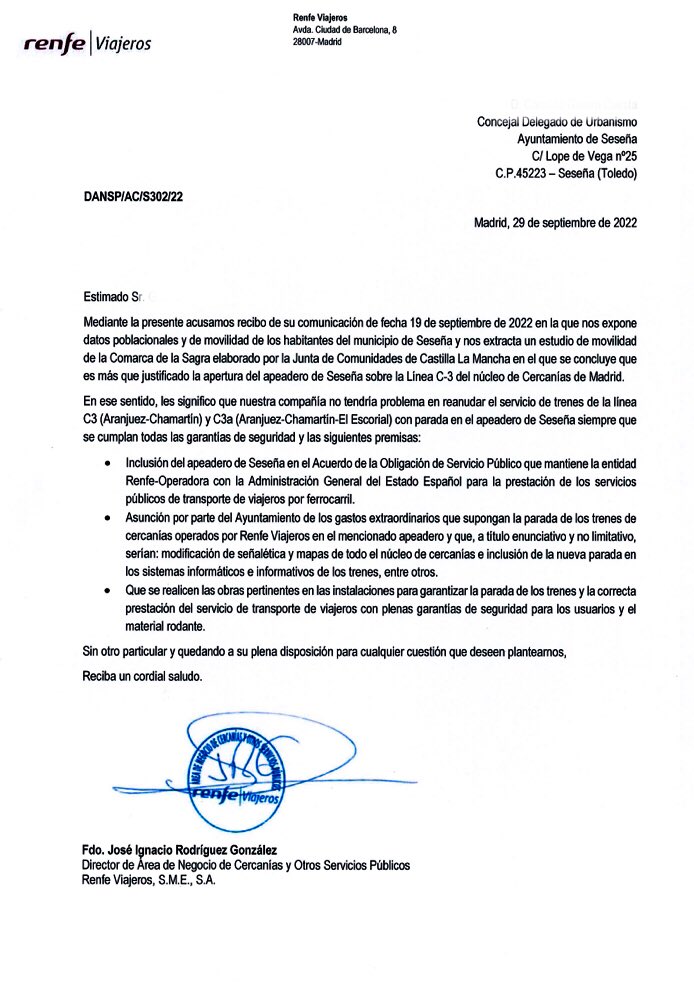 PabloCamPiq's tweet photo. 🔴 Pedimos, gracias a @Vesov, reactivación de un apeadero en Seseña para dar servicio a miles de trabajadores que se desplazan a Madrid en coche.

Dijeron que no, que fueran en autobús.

Hoy @Renfe certifica que es el Gobierno el único que no quiere hacerlo.

El @PSOE, seseñeros. https://t.co/8qI1gWYXf7